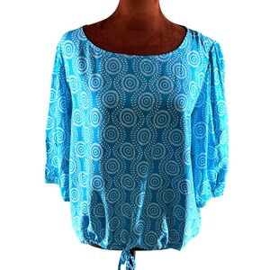 Piombo Blue Print Blouse‎ Women XXL (Fits XL) 3/4 Sleeve EcoVero Viscose NWT Top